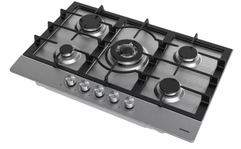 Plita incorporabila Heinner HBH-M705IWFIX, Gaz, 5 arzatoare, Grătar fonta, Wok, Aprindere electrica, Dispozitiv de siguranța,75 cm, Inox — imaginea 4