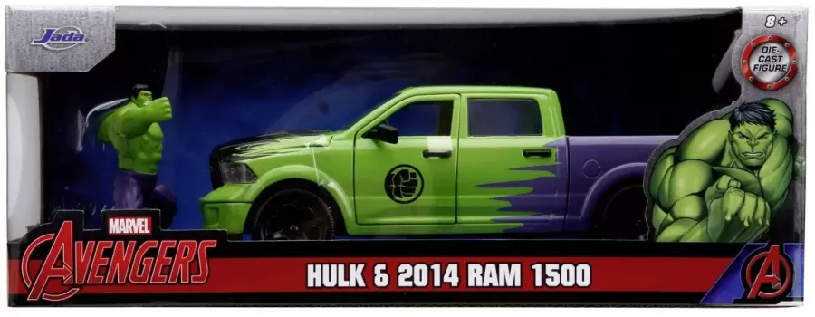 Jada Toys Marvel Hulk Figure with 2014 Dodge Ram 1500 Model Car