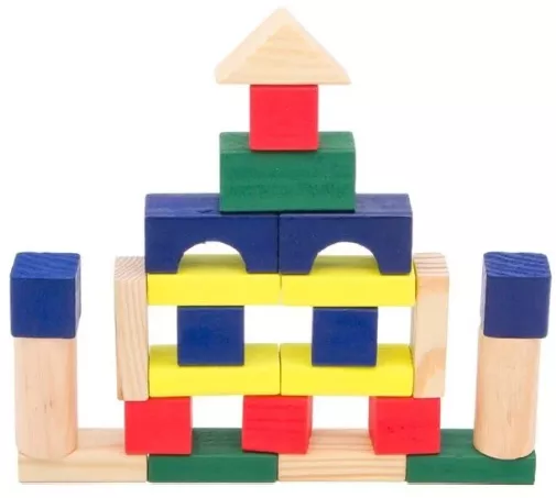 Cuburi de Constructii din lemn colorate cu diferite forme geometrice 50 ...