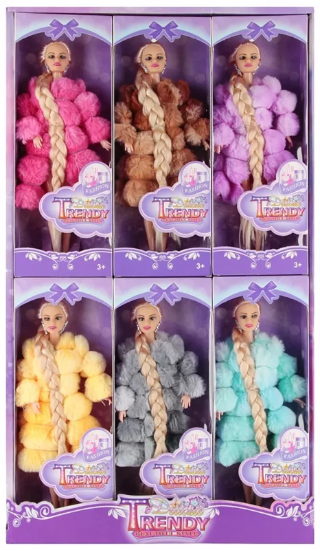 Jucarie papusa Trendy Girl 29cm cu haina de blana diverse modele +