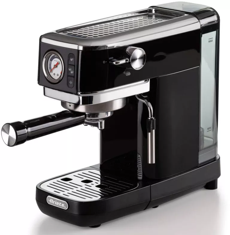 Ariete Espresso Slim Metal 1381, Aparat de cafea cu manometru, Compatibil cu cafea macinata si capsule ESE, maxim 15 bar, filtru 1 sau 2 cani, Duza Cappuccino, 1300W, Alb