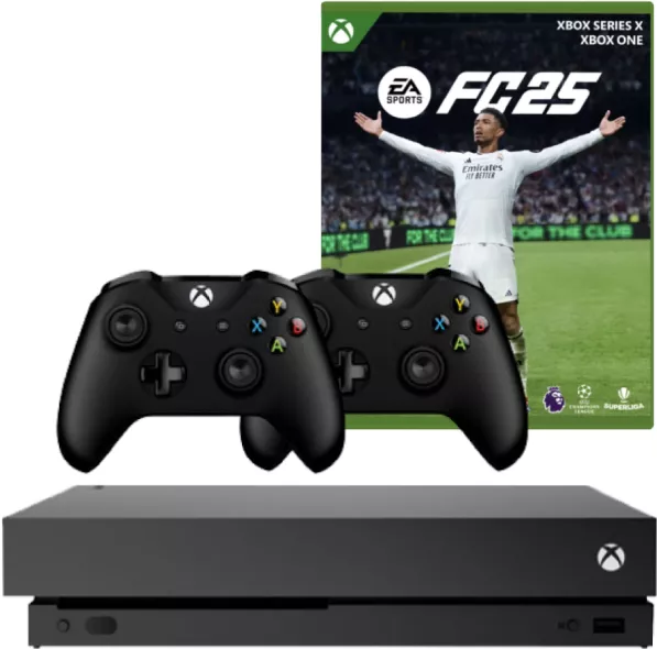 Xbox One X 1TB NEGRU + 2 Controllere Second-Hand + Joc Ea Sports Fc 25
