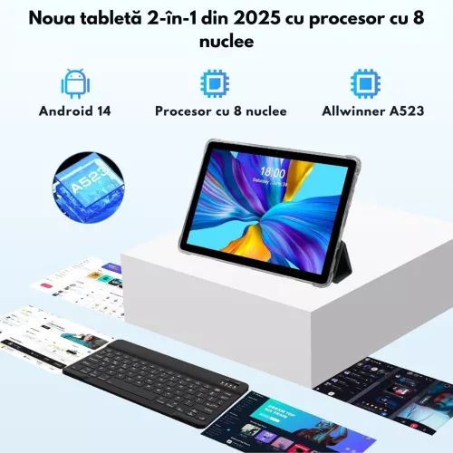 Tableta 2-in-1 de 10.1 inch 8GB RAM 4+4GB Extensibil 128GB ROM