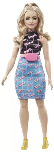 Papusa Barbie Fashionistas blonda cu borsetă roz — imaginea 4