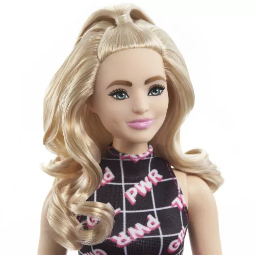 Papusa Barbie Fashionistas blonda cu borsetă roz — imaginea 5