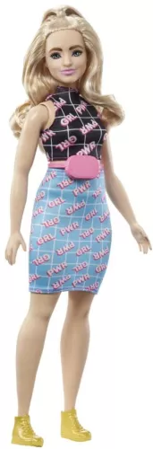Papusa Barbie Fashionistas blonda cu borsetă roz — imaginea 3