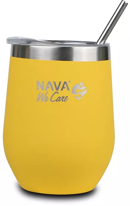 Cană termoizolantă cu pai Nava 360 ml galben — imaginea 3