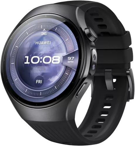 Smartwatch Huawei Watch 5 46mm Black Stainless Steel Case with Black Fluoroelastomer Strap — imaginea 3