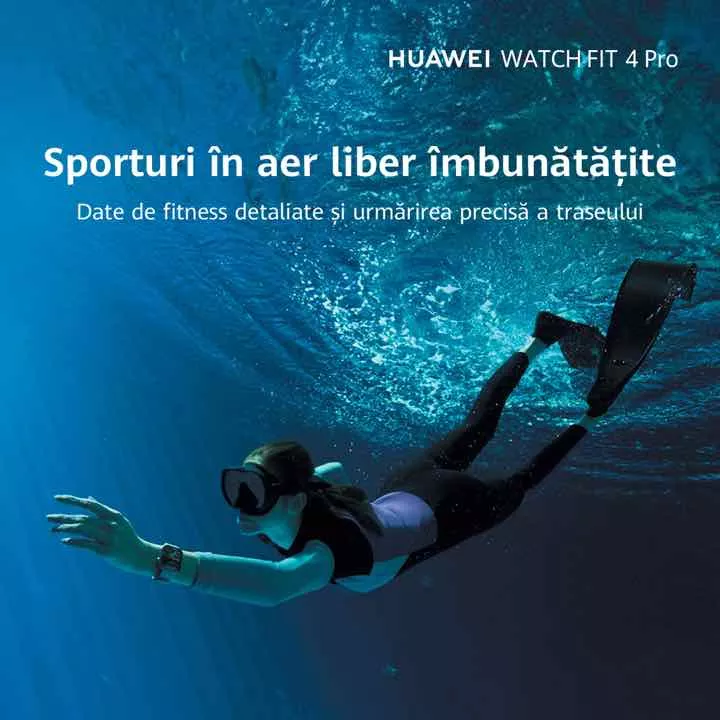 Smartwatch Huawei Watch Fit 4 Pro Silver Body with Blue Fluoroelastomer Strap — imaginea 4