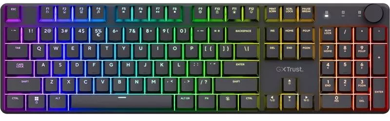 Tastatura Gaming Wireless Trust RGB Huano Linear White Switch Mecanica USB-C iluminare RGB layout US Negru — imaginea 4