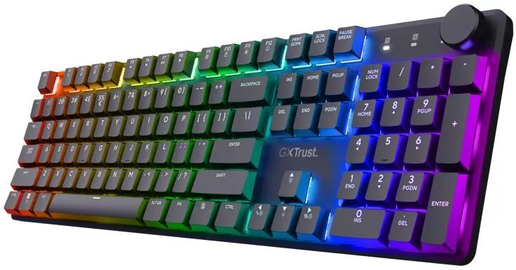 Tastatura Gaming Wireless Trust RGB Huano Linear White Switch Mecanica USB-C iluminare RGB layout US Negru — imaginea 5
