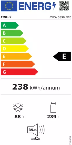 Combina frigorifica Finlux FXCA 3890NFE No frost Iluminare LED Usi reversibile 327 l H 201 cm Clasa E Alba