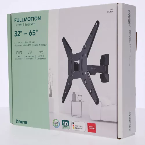 Suport TV perete Hama 220823, reglabil, 32-65", 20kg, negru — imaginea 6