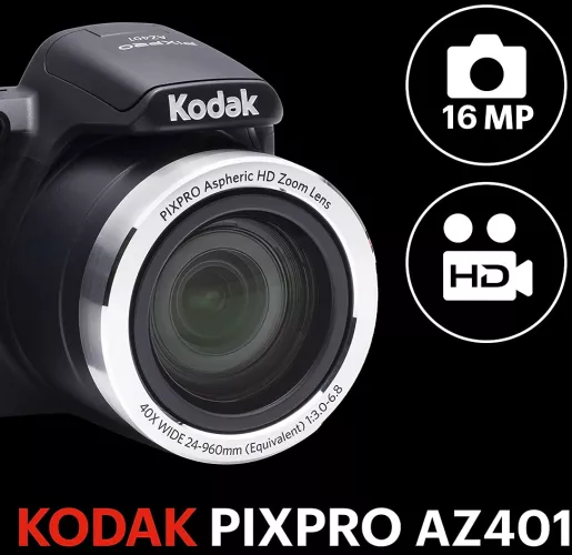 Kodak PIXPRO AZ401-BK – Fotocamera Digitale 16MP Con Zoom Ottico 40X E Stabilizzatore, LCD 3″ – Ricondizionata