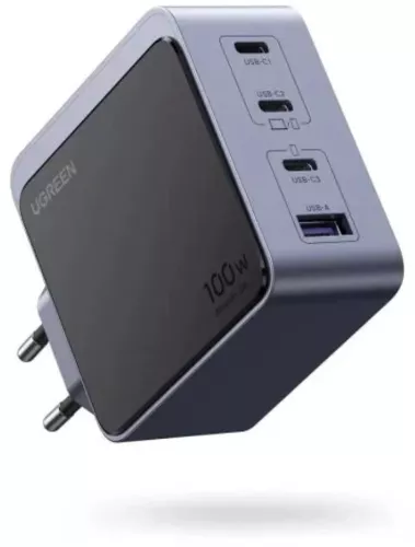 Incarcator rețea Ugreen Nexode Air 100W GaN Fast Charging 3x USB-C 1x USB-A NegruGri — imaginea 3