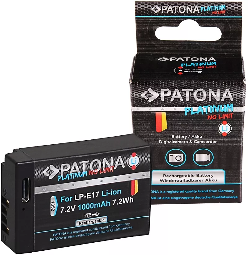 PATONA Platinum LP-E17 Lot de 2 batteries USB 1000 mAh avec entrée USB directe - Compatible avec Canon EOS RP RP R10 R100 77D 200D 250D 750D 760D 800D