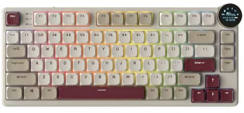Tastatura Gaming Royal Kludge N80 Brown Switch iluminare RGB Wired Wireless 2.4Gzh Bluetooth (Crem/Visiniu) — imaginea 3