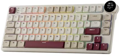 Tastatura Gaming Royal Kludge N80 Brown Switch iluminare RGB Wired Wireless 2.4Gzh Bluetooth (Crem/Visiniu) — imaginea 4