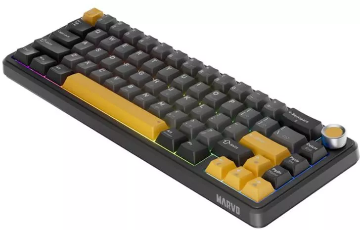 Tastatura Gaming Marvo KG984W Titan 65 Wireless Bluetooth Wired iluminare RGB (Negru/Galben) — imaginea 4