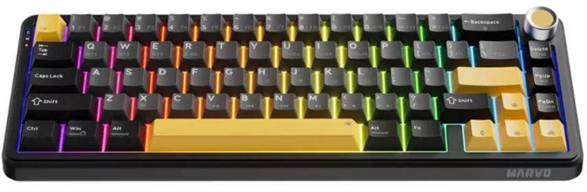 Tastatura Gaming Marvo KG984W Titan 65 Wireless Bluetooth Wired iluminare RGB (Negru/Galben) — imaginea 5