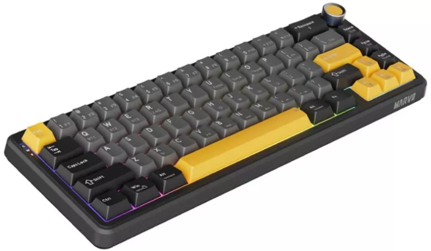 Tastatura Gaming Marvo KG984W Titan 65 Wireless Bluetooth Wired iluminare RGB (Negru/Galben) — imaginea 6