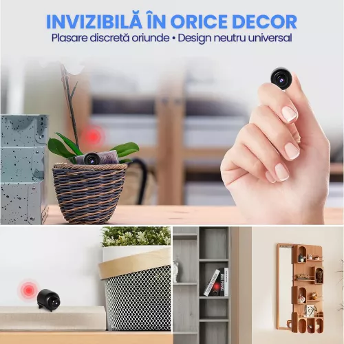 Mini Camera Spion WiFi Full HD 1080P Unghi 140 Detectare AI Miscare Umana