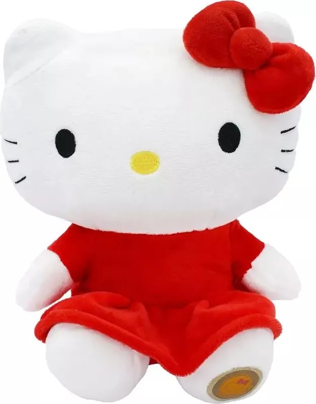 Jucarie de plus Eco Hello Kitty Rosu 27cm cu Punguta de cadou