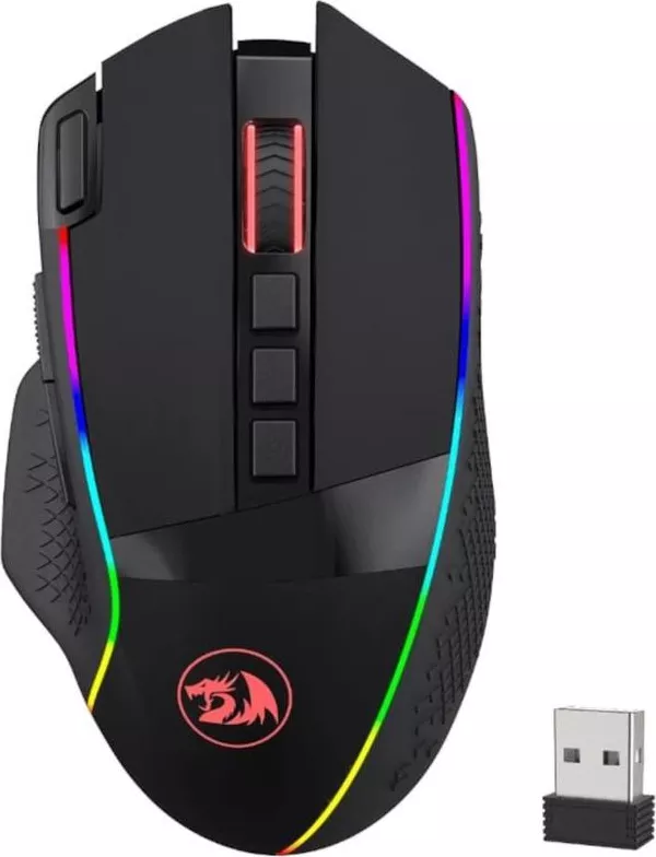 Mouse Gaming Redragon Enlightment Pro iluminare RGB Wired Wireless 2.4Ghz Bluetooth (Negru) — imaginea 3
