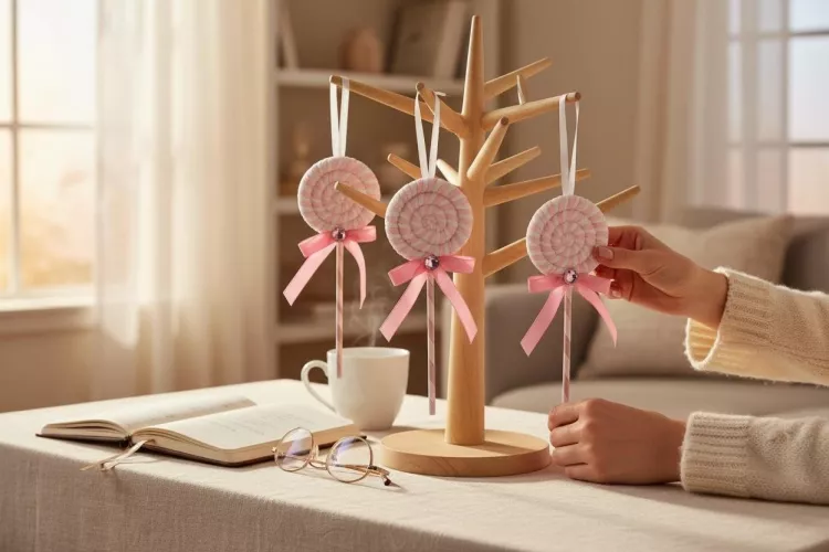 Set 12 decoratiuni acadea roz pentru brad 23 cm model candy decor Craciun