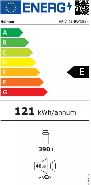 He389 Frigider cu 1 usa Heinner HF-V401NFWDE++ 389 l No Frost Control electronic