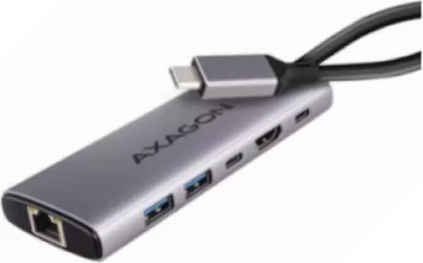 Hub USB Axagon HMC-6G2L 2x USB-A 1x USB-C 4K/60Hz HDMI RJ-45 USB 3.2 Gen 2 PD 100W 15cm USB-C Gri — imaginea 5