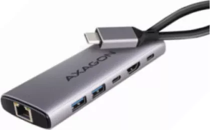 Hub USB Axagon HMC-6G2L 2x USB-A 1x USB-C 4K/60Hz HDMI RJ-45 USB 3.2 Gen 2 PD 100W 15cm USB-C Gri — imaginea 3