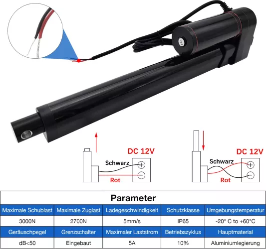 Jvnvlki 3000N Linearantrieb 12V – 150mm Hub, IP65 Wasserdicht, 5mm/s – Inkl. Montagebügel Für Tür- & Fensteröffner