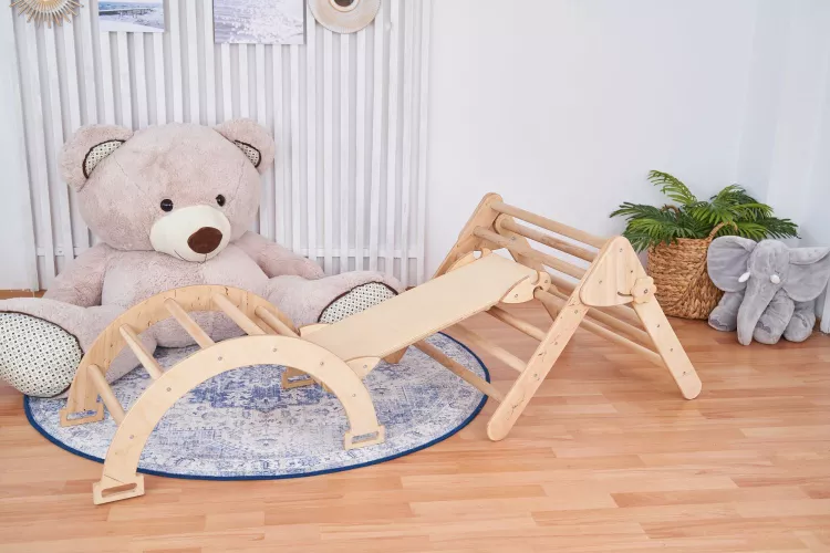 Set de catarare mic 3in1 Triunghi Pikler cu Rampa si Arc Escaladare 1-3 ...