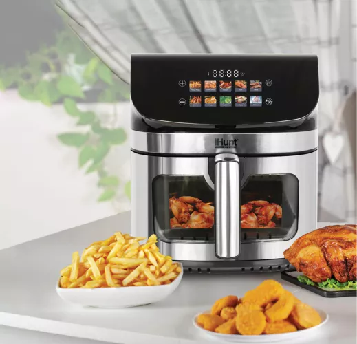Friteuza cu aer cald iHunt BRO Air Fryer Ultra II, 9 l, 2200 W, Temporizator, Termostat reglabil 80-200 C, 10 programe (Negru/Argintiu) — imaginea 6
