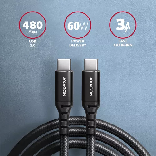 Cablu Axagon HQ USB -C / USB-C 3A 300cm negru — imaginea 5