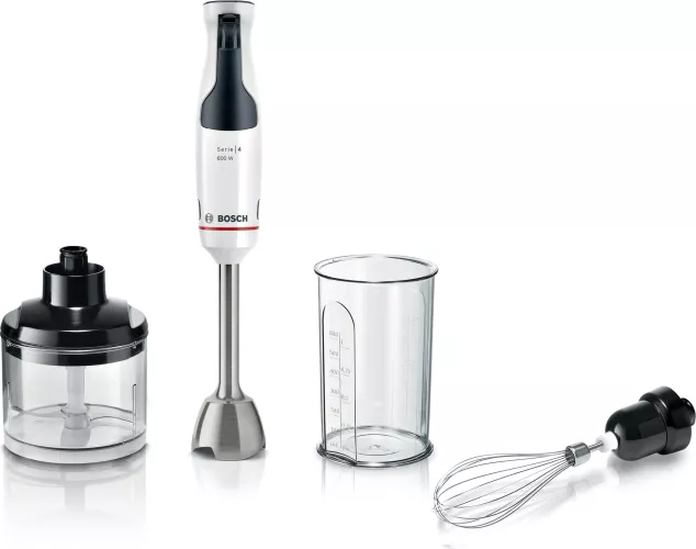 Mixer vertical Bosch ErgoMaster MSM4W221, 600 W, minitocator,vas gradat, cutit QuattroBlade System cu 4 laturi, tel negru/argintiu — imaginea 3