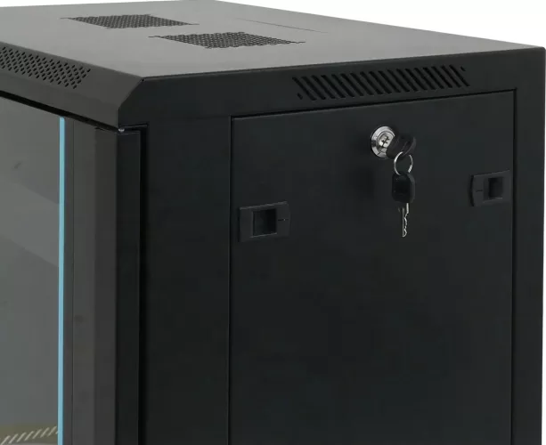 Rack 19'' 15U 600x450 Dateup RAL9004, de perete, ușă din sticlă, panouri detasabile și securizate, dezasamblat, capacitate 70kg — imaginea 5