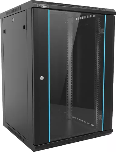 Rack 19'' 15U 600x450 Dateup RAL9004, de perete, ușă din sticlă, panouri detasabile și securizate, dezasamblat, capacitate 70kg — imaginea 3