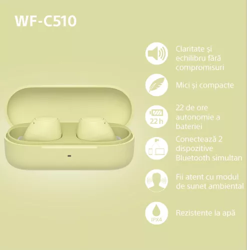Casti In-Ear Sony WF-C510Y True Wireless Conexiune multipunct Incarcare ...