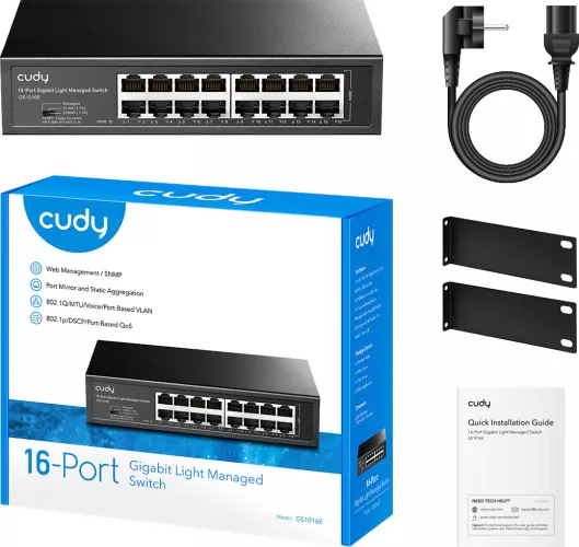 Switch Cudy GS1016E, 16 Porturi Full Gigabit, Ethernet cu WEB (light) management cu kit rack 19inch — imaginea 4