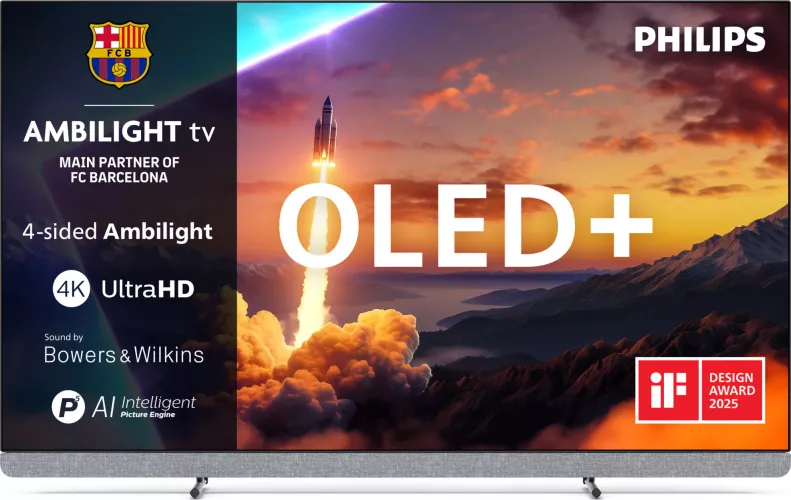 Smart 139 cm 55" 4K OLED Philips AMBILIGHT OLED+ 55OLED910 Google UltraHD 100 Hz Clasa F Model 2025 - imagine 1