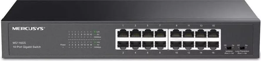 Switch fr management Mercusys MS116GS, 16 porturi 10/100/1000 Mbps, 32 Gbps capacitate comutare, 294x140x44mm — imaginea 3