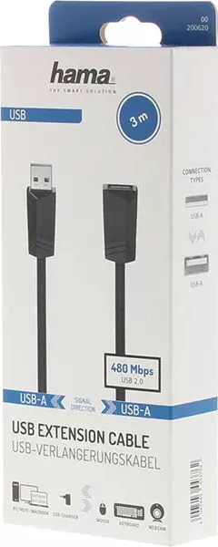 Cablu extensie USB 2.0 Hama 200620, 3m, negru — imaginea 4