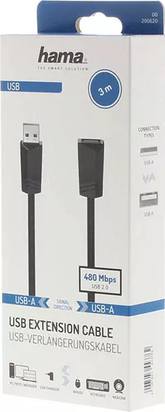 Cablu extensie USB 2.0 Hama 200620, 3m, negru — imaginea 6