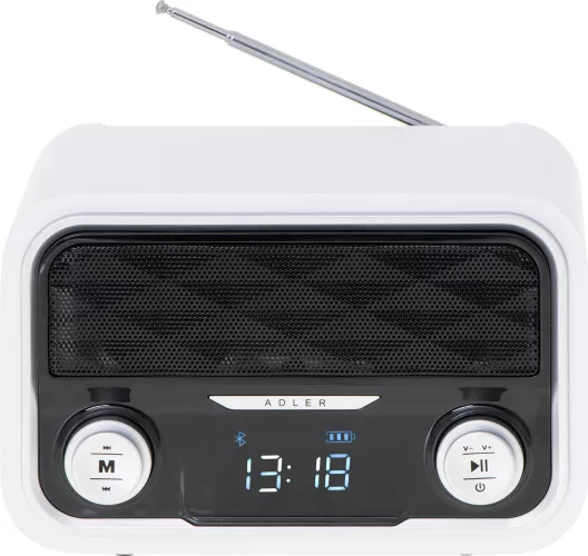 Radio Bluetooth FM Adler, 50 de stații de memorie, MP3, Port USB și card SD, Fără fir, Portabil, Baterie 1800 mAh, Micro USB, Alb/Negru — imaginea 3
