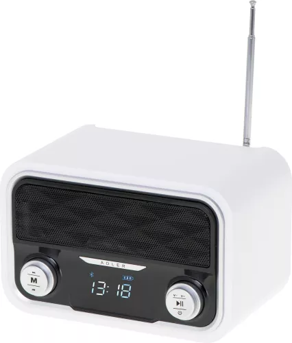 Radio Bluetooth FM Adler, 50 de stații de memorie, MP3, Port USB și card SD, Fără fir, Portabil, Baterie 1800 mAh, Micro USB, Alb/Negru — imaginea 5