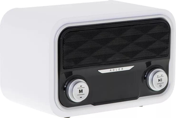 Radio Bluetooth FM Adler, 50 de stații de memorie, MP3, Port USB și card SD, Fără fir, Portabil, Baterie 1800 mAh, Micro USB, Alb/Negru — imaginea 6