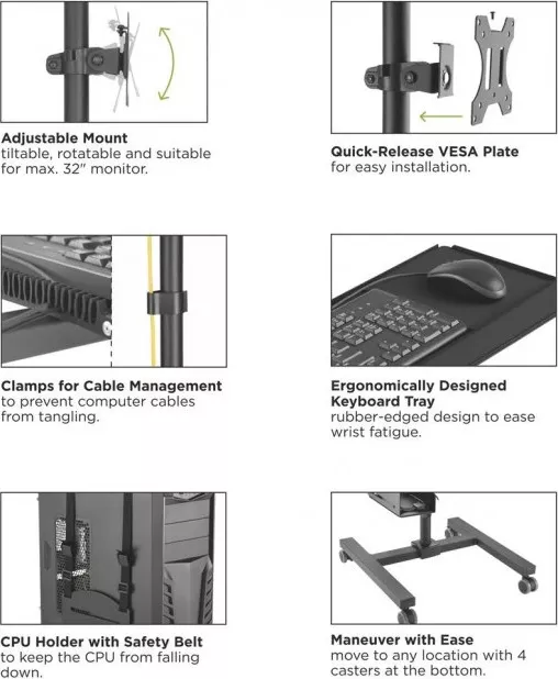 Stand TV profesional, mobil, pentru prezentare, suport tastatura și PC, 17-32 inch — imaginea 4