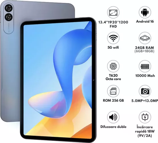 Tableta 2-in-1 de 13.4 inch Android 16 24GB RAM 6GB+18GB Extins +